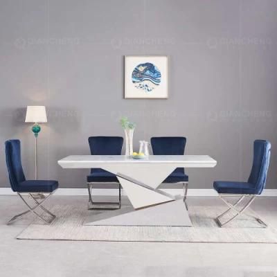 Modern Dining Room Silver Stainless Steel Marble Dining Tables