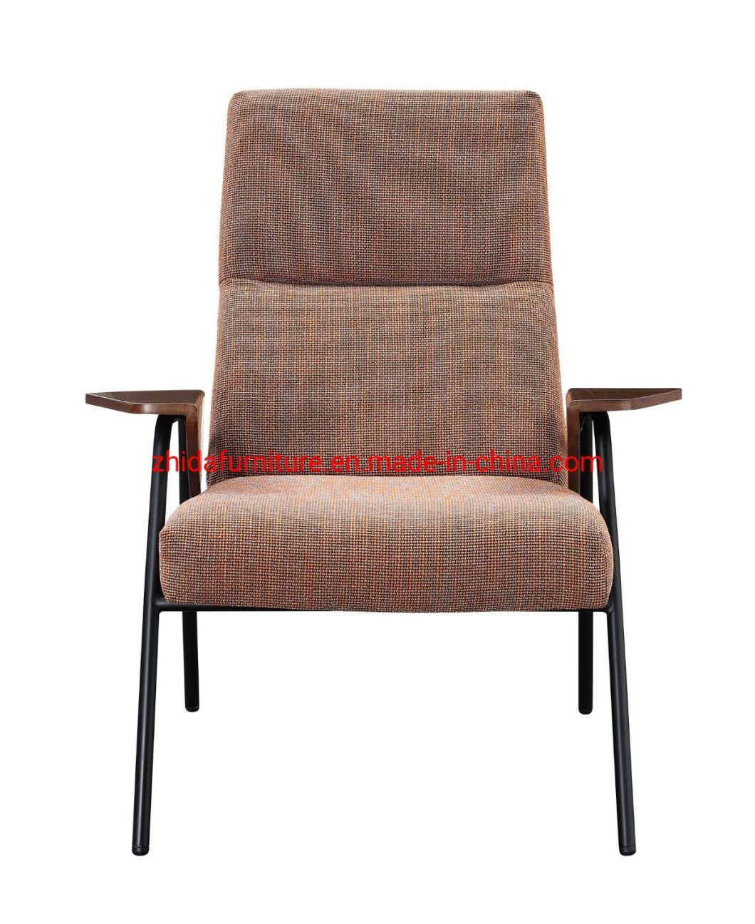 Modern Wooden Armrest Fabric Living Room Chair for Hotel Reception Lobby