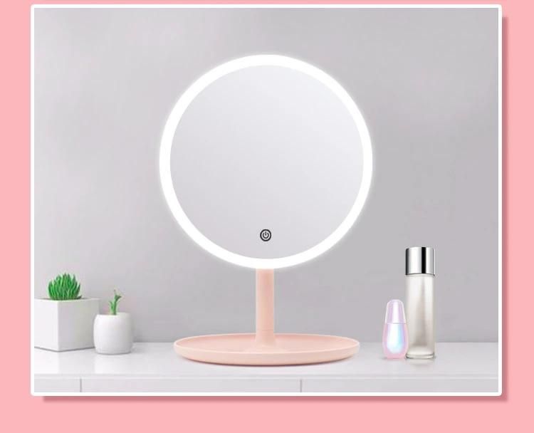 High-End LED Round Desk Makeup Cosmetic Beauty Mirror with Detachable Base Organizer