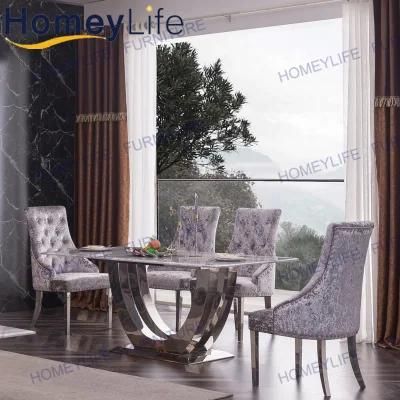 High Polishing Stainless Steel Base Modern Furniture Marble Dining Table