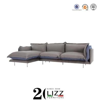 Plain Design Modern Home Living Room Genuine Leather and Fabric Feather Sofa