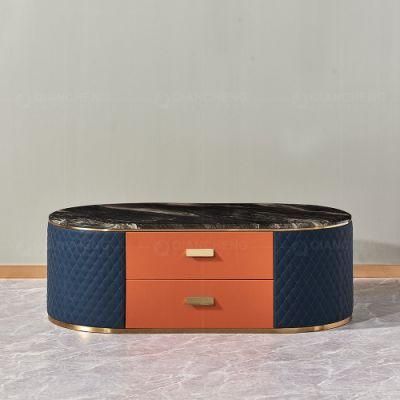 Modern Furniture Design Metal Frame Marble Top MDF Cabinet Coffee Table