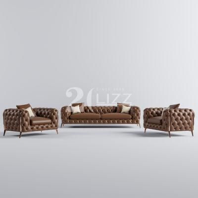 Professional Modern Style Excellent Quality Home Office Furniture European Genuine Leather Sofa Tufted Button