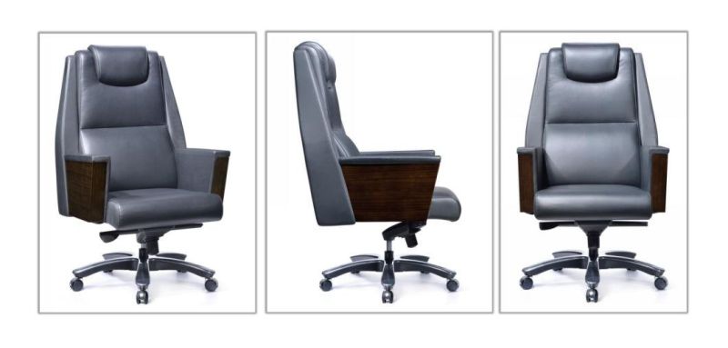 Zode Modern Hotel Home Office Furniture Luxury Executive Wooden Aluminum Base Swivel High Back Leather Boss Chair