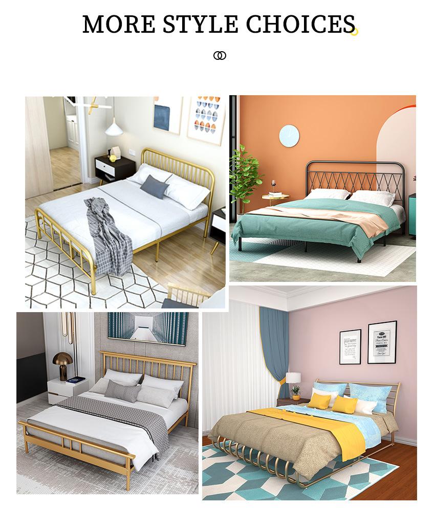 Modern Home Bedroom Furniture Velvet Headboard Metal Double Bed