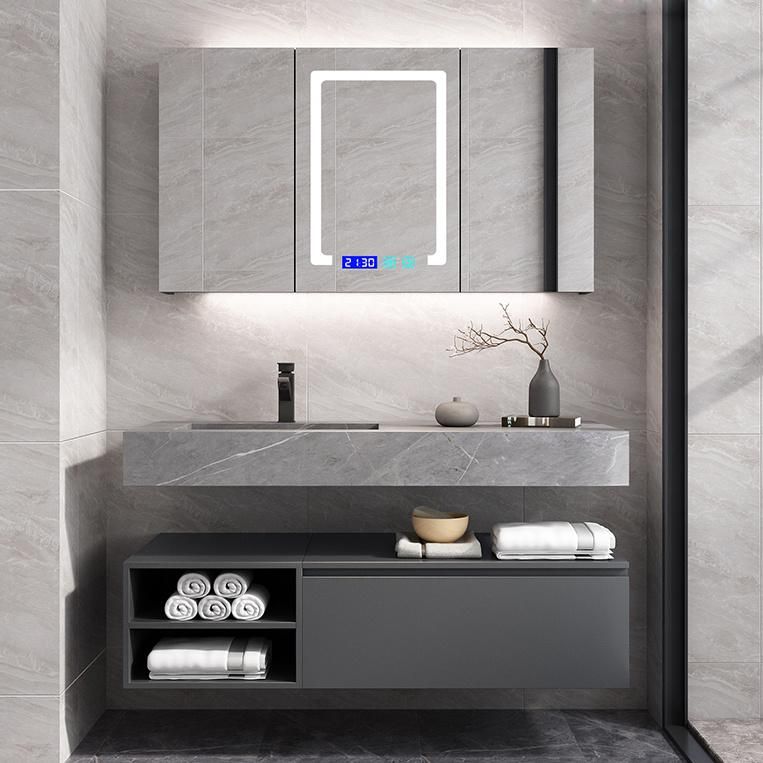 Modern Large Size Wooden Bathroom Cabinet Sintered Stone Vanity Countertop LED Mirror Luxury Bath Furniture Combo