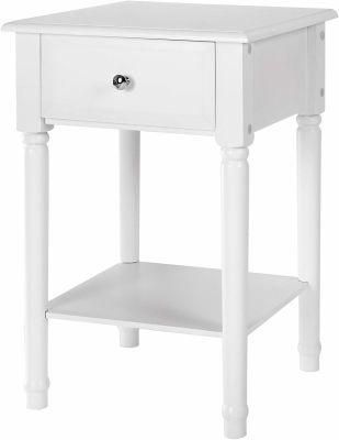 White Bedside Nightstand Furniture with Solid Pine Wood Legs