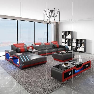 Italian Modern Genuine Leather Sectional L-Shape Couch with LED Light