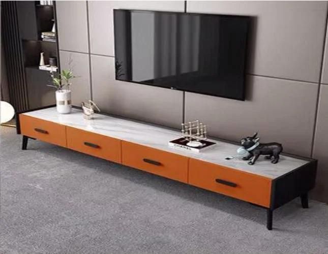 Colorful Orange Black Surface White Marble Top Coffee Table Living-Room Cabinet