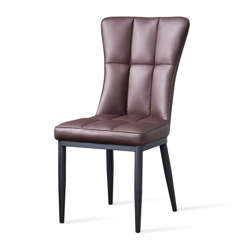 Modern Furniture Top Quality Nordic Restaurant Comfort High Back PU Leather Upholstered Dining Chair with Black Metal Legs