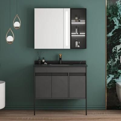 Modern Large Size Rectangle Plywood High End Black Bathroom Vanity Set Mirrored Cabinet From Guangdong Factory Directly