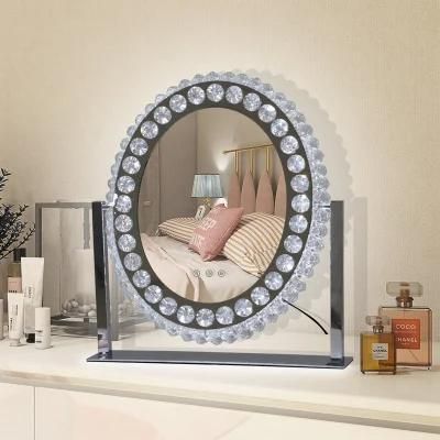 Crystal Diamond LED Makeup Mirror with 3 Colors Lights for Beauty Store