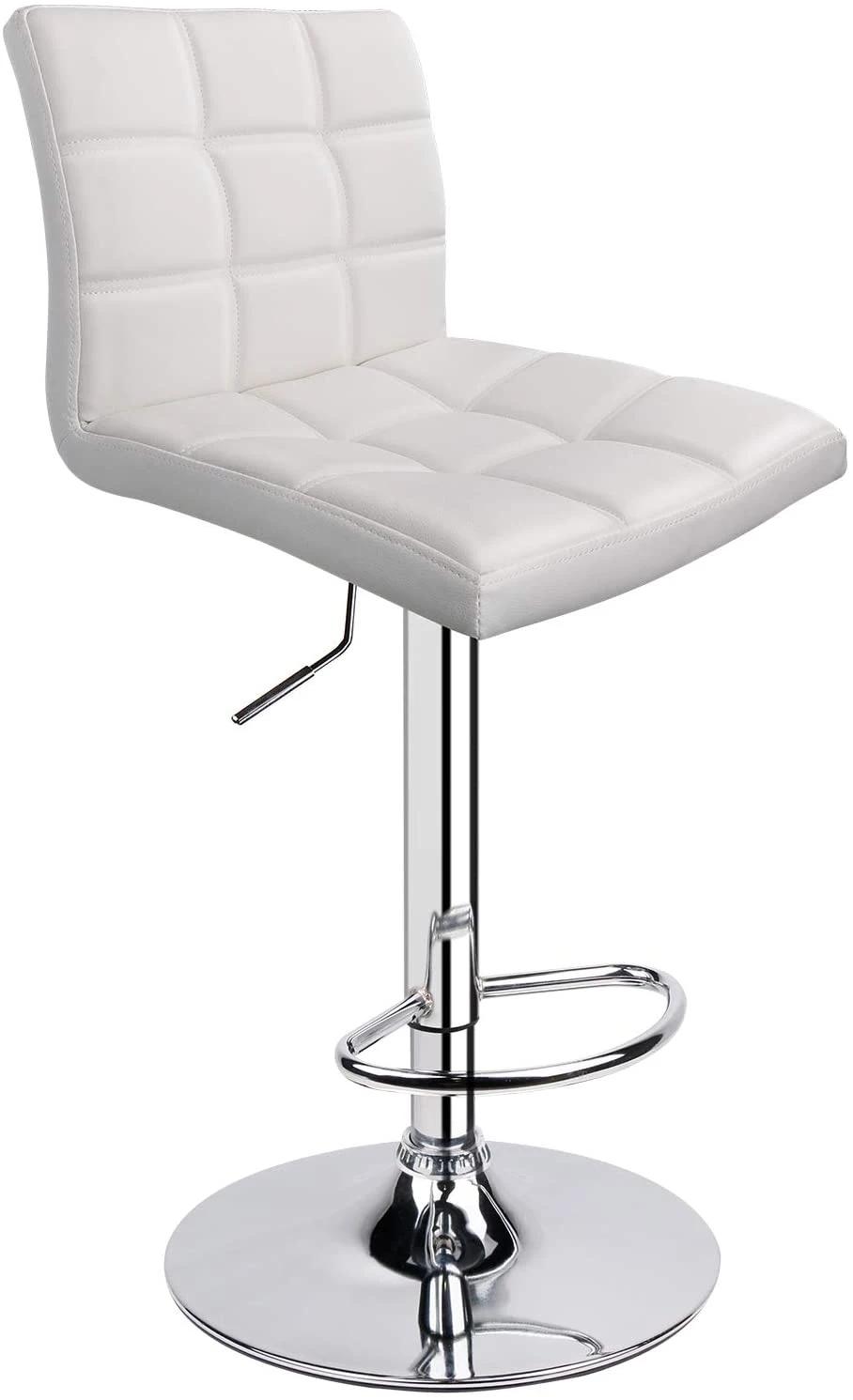 White PP Seat High Bar Stool Solid Wood Feet Home Bar Chair with Footrest