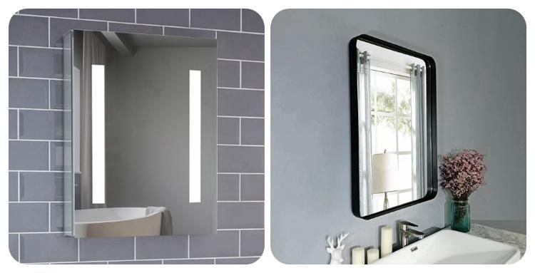 Round Rectangle Magnify LED Bathroom Lighted Mirror with Touch Sensor Demister