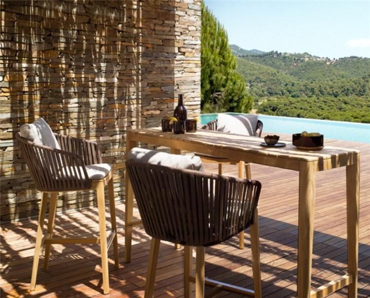 Garden Modern Outdoor Dining Leisure Rope Woven Dining Chair Wood Stand Table Furniture Set