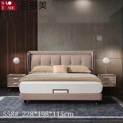 Bedroom Furniture Light Pink with Hardware Leather Double Bed