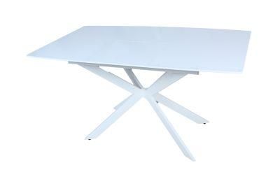 Modern Nordic Style Home Dining Room Furniture MDF Gloss Extendable Dining Table with Metal Steel Legs