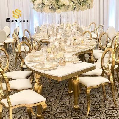 White Wood Top S Shape Banquet Table with Gold Chrome Legs