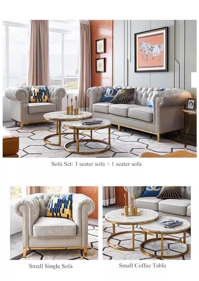 American Modern 1+3 Seat Leather Light Beige Living Room Sofa Set Furniture