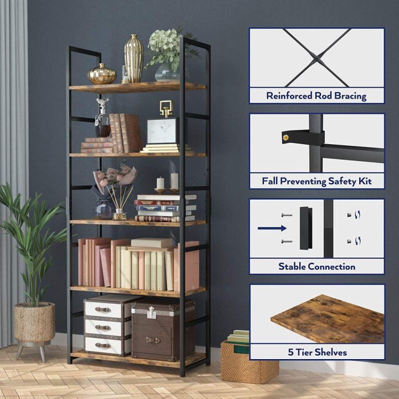 Modern 5 Tier Bookshelf Bookcase Shelf Storage for Living Room Home Office