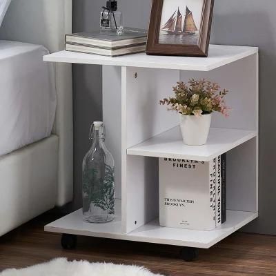 Nightstand Modern End Side Table with Rolling Wheels, Bedside Table with Open Shelf, Night Printer Stand Storage Shelf, White