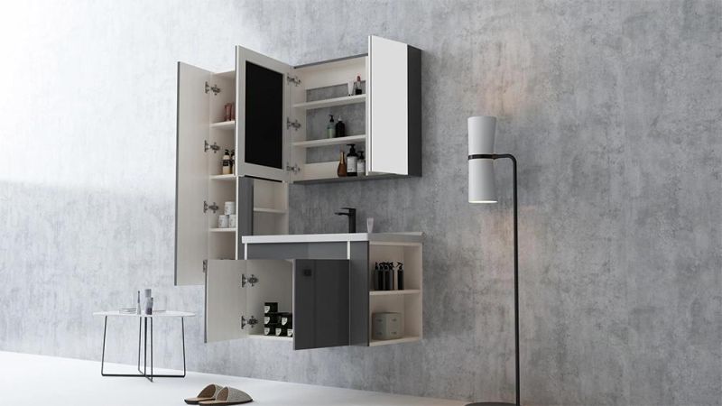 Luxury Bathroom Cabinet White with Gray High Gloss Bathroom Vanity Foshan