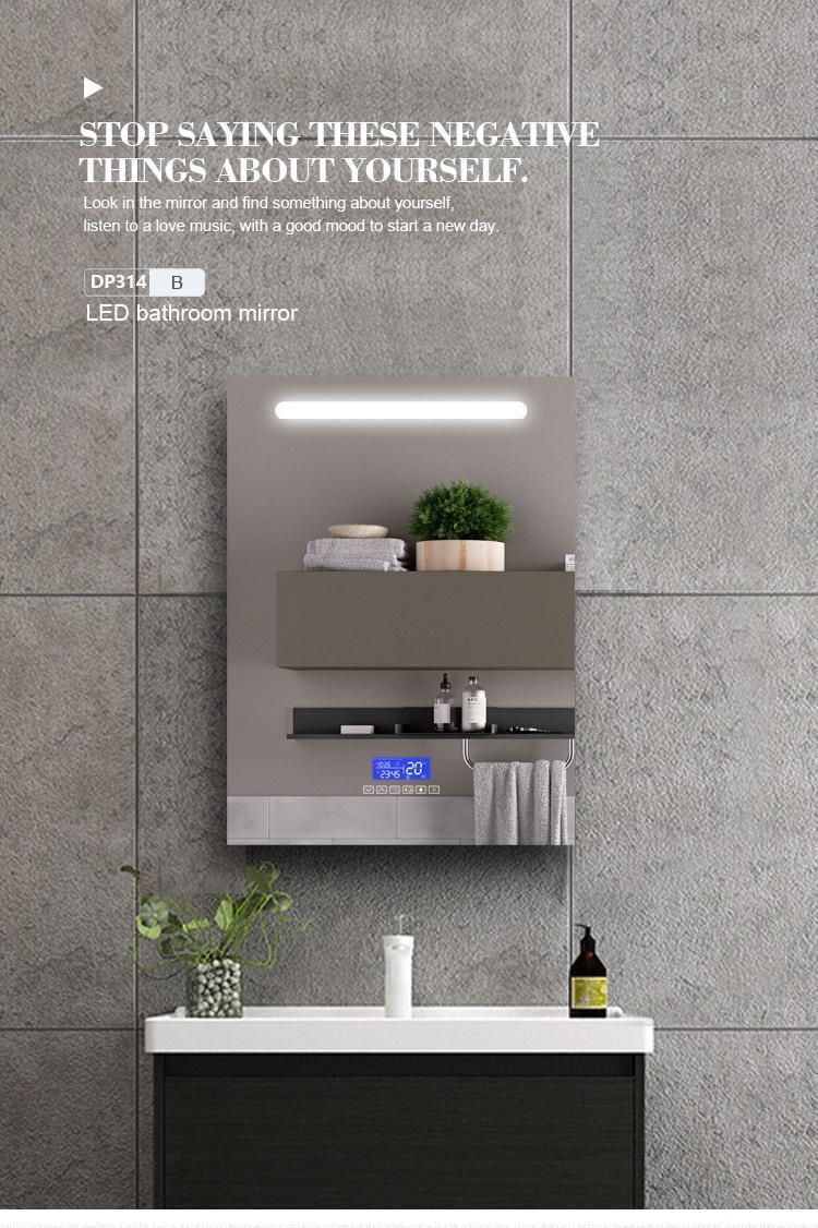 Anti Fog LED Bathroom Smart Mirror with Bluetooth Speaker Time Temperature Display