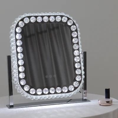 Crystal Hollywood Makeup Mirror with Light and Stainless Metal Base