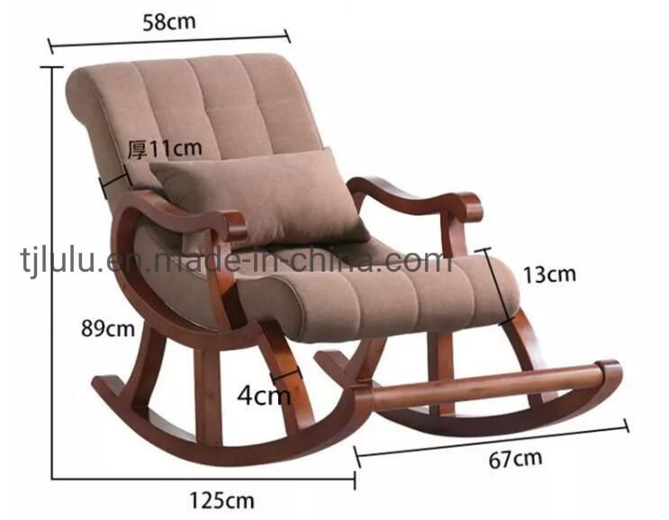 Modern Fabric Recliner Chair Wooden Lazy Rocking Chair in Living Room and Bedroom Armchair Solid Wood Scandinavian Relax Rocking Sofa Chair