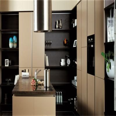 High End Matt Black Handleless Kitchen Cupboard Melamine Modular PVC Modern Lacquer Kitchen Cabinet Designs with Big Island