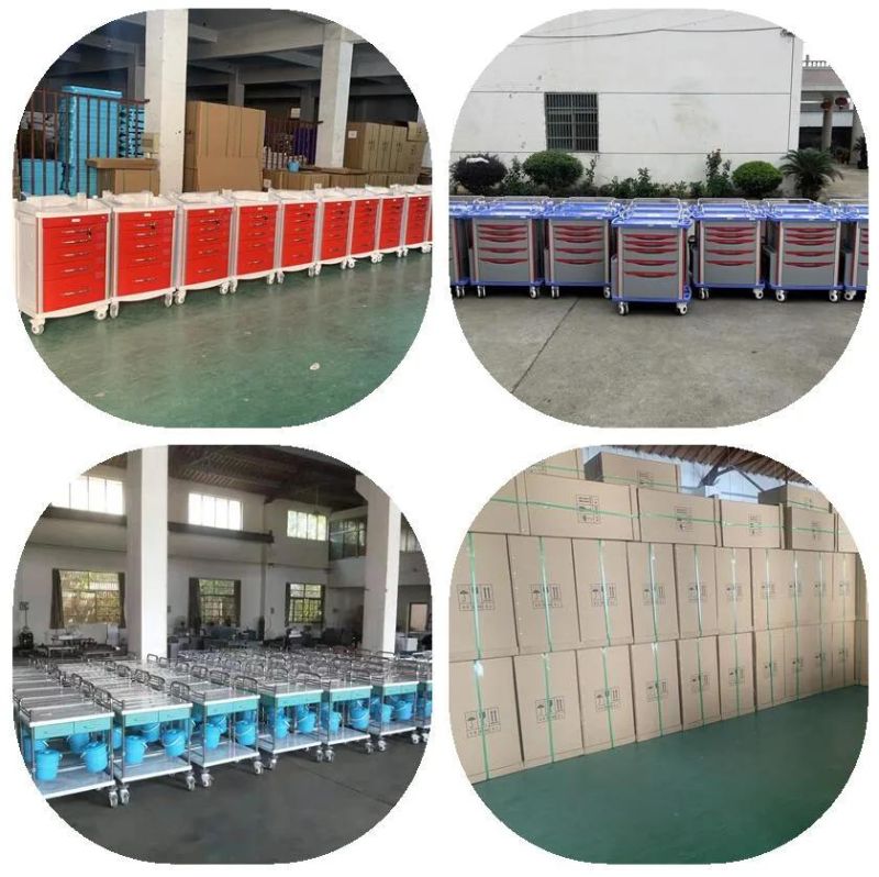in Stock China Mobile Medical Trolley Medical Emergency Hopital Cart Modern Design ABS Material with Casters Hospital Furniture