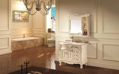 Antique Design Hand Carved Solid Wood Single Basin Bathroom Cabinet