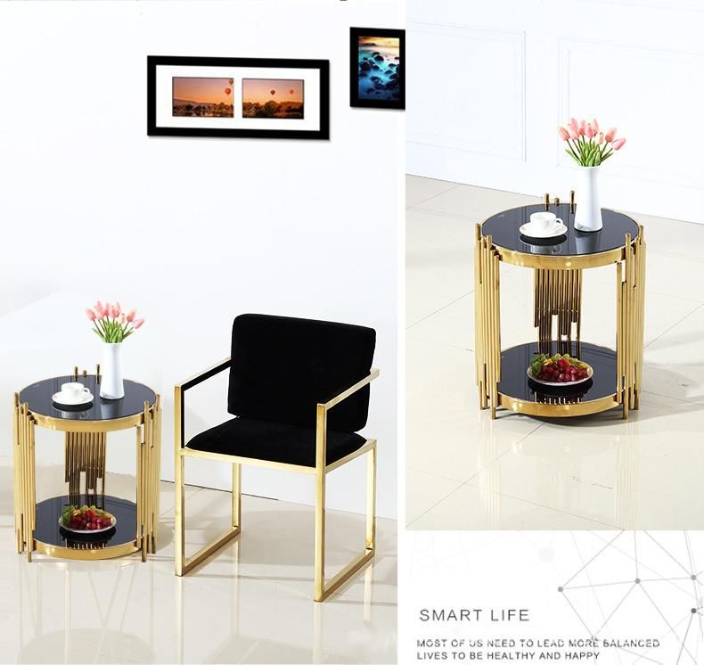 Apartment Furniture Titanium Stainless Steel Black Rock Plate Coffee Table