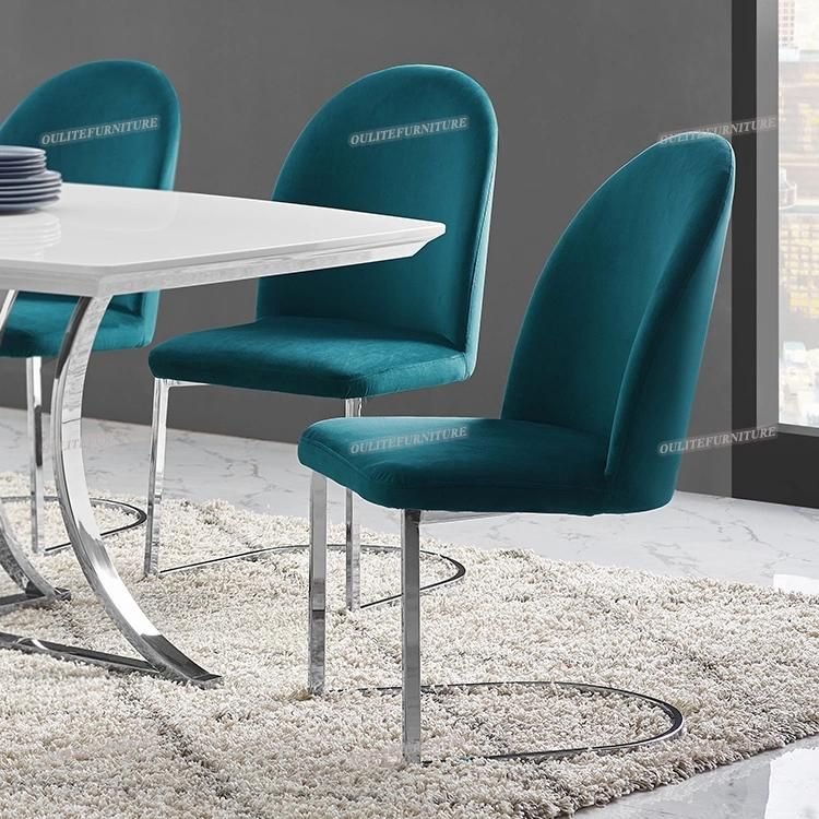 6 Seater Metal Legs Velvet Dining Chair with Dining Table