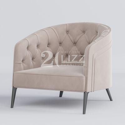 Foshan Factory Wholesale Contemporary Leisure Living Room Minimalist White Fabric Chair Tufted Buttons