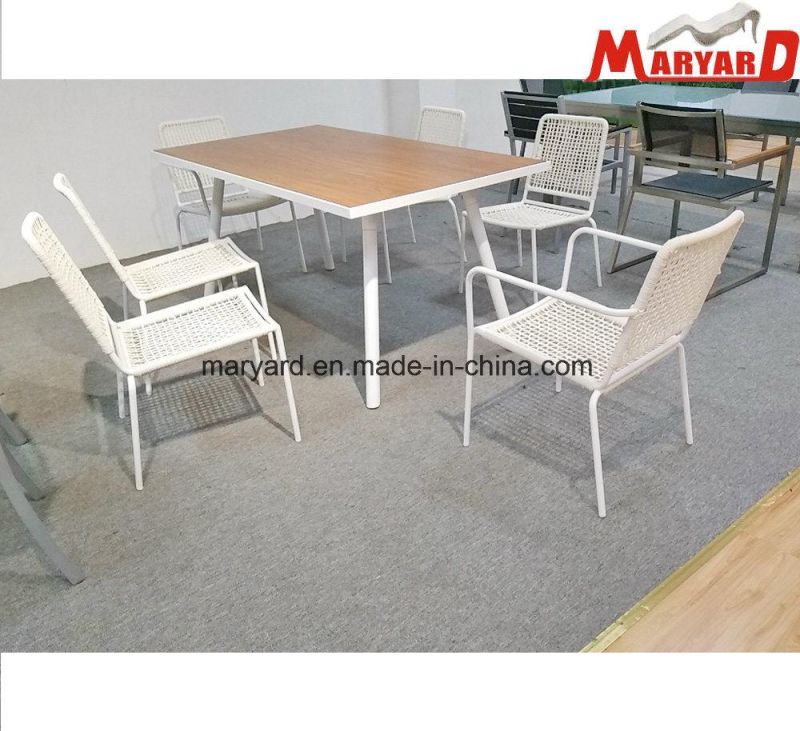 Modern Home Hotel Restaurant Rattan Wicker Rope Weaving Woven Garden Patio Outdoor Dining Aluminum Tables Chairs
