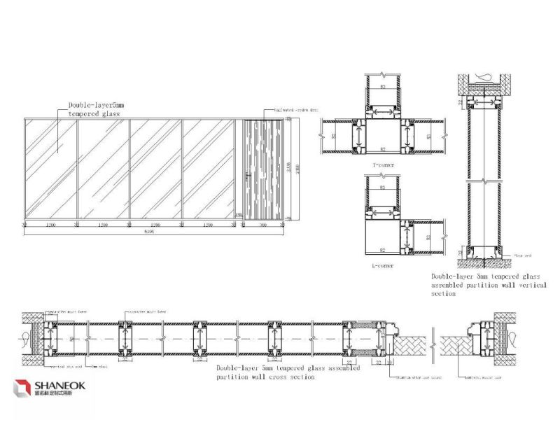 Shaneok Soundproof Aluminium Laminated Glass Wall Office Partition