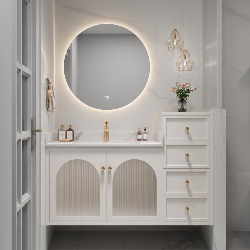 Modern Plywood with White Painting Wall Mounted Bathroom Vanity with LED Mirror