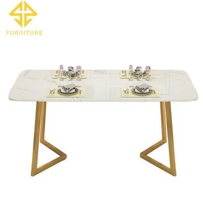 High Quality Special Design Stainless Steel Frame Marble Top Dining Room Table Sets Home Furniture