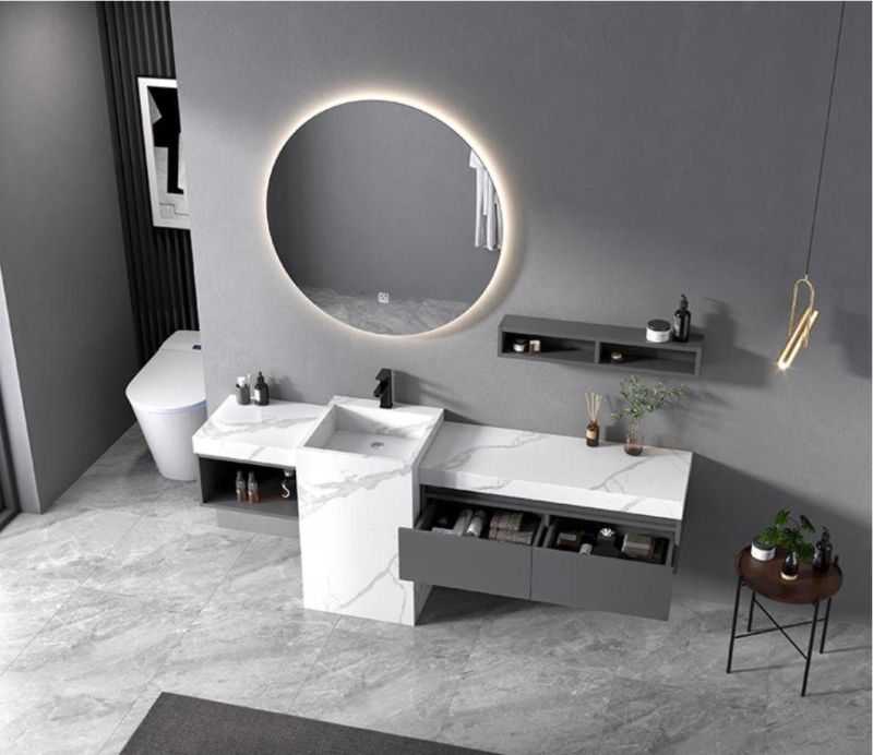 Rock Plate Integrated Basin Vanity Bathroom Set Solid Wood Bathroom Cabinet Sink Floating Combination