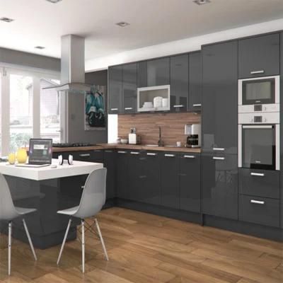 Cheap High Gloss Grey Lacquer Wood Kitchen Cabinet Designs Modern Glossy Gray Color Plywood Kitchen Cabinets