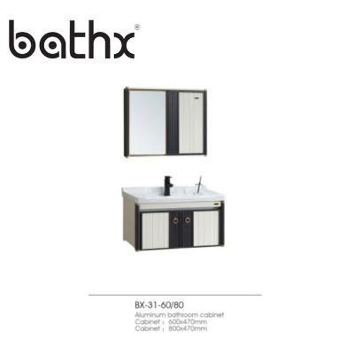 Modern Style Hotel Furniture Space Aluminium Wall Mounted Bathroom with Basin Cabinets for Bathroom