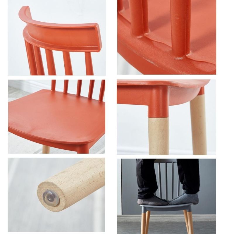 Windsor Armless Plastic Chair with Solid Wood Legs
