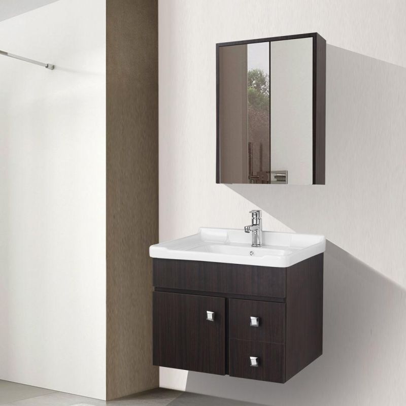 Brown PVC Bathroom Vanity with Mirror Cabinet