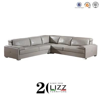 Modern Style Living Room Leather Sofa Furniture with Adjustable Headrest