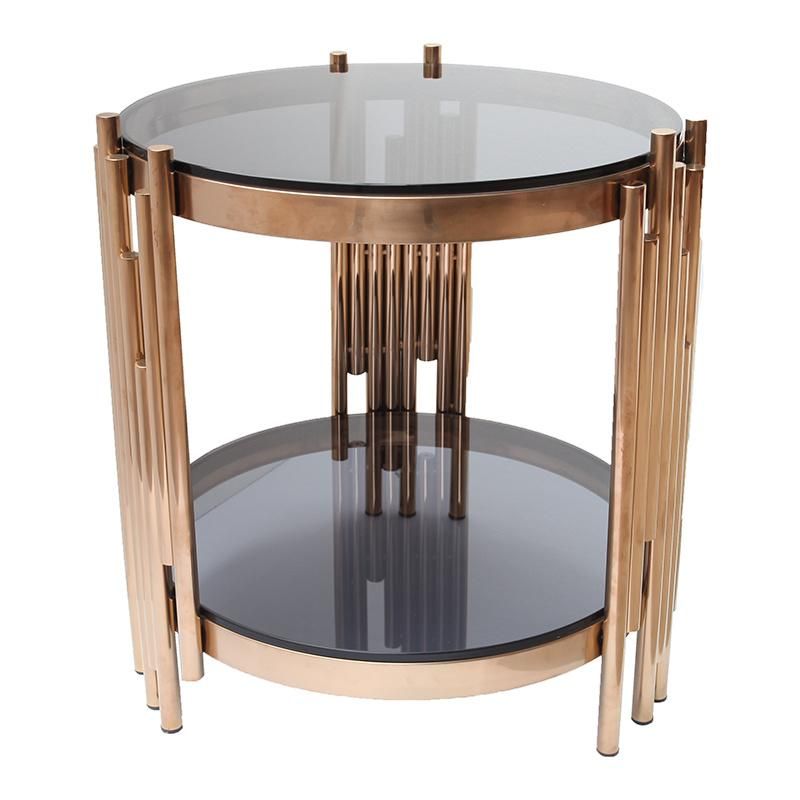 Small Round Rose Gold Stainless Steel Coffee Table with Tempered Glass Top