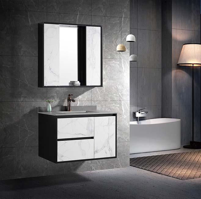 Modern Simple Wall Mounted Marble Countertop Bathroom Cabinet with LED Mirror