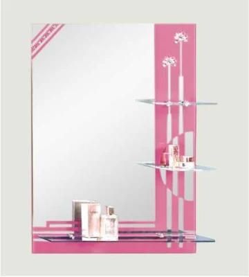 Pink Retro Rectangle Bathroom Mirror with Shelf Wall Mounted