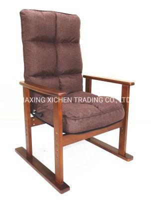Modern Home Office Furniture Wooden Lounge Recliner Stretching Brown Fabric Arm Chair