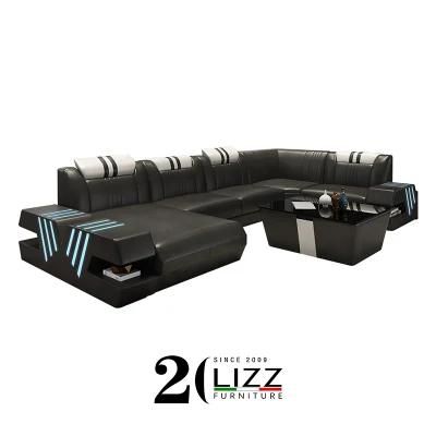 Living Room Furniture New Design Functional LED Couch U Shape Sectional Sofa